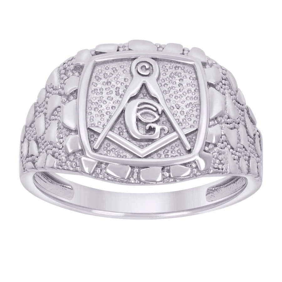 Sterling Silver Mens Nugget Masonic Symbol Bridal Anniversary Wedding Engagement Band Ring