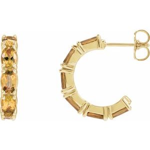 14K Yellow Gold Pair Oval Shape 5 X 3 Mm Natural Citrine Hoop Earrings, Length: 18.2 Mm, Thickness: 3.5 Mm