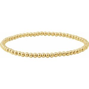 14K Yellow Gold Filled 3 Mm 6.5 In Polished Beaded Elastic Bracelet