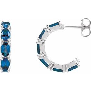 14K White Gold Pair Oval Shape 5 X 3 Mm Natural Blue Sapphire Hoop Earrings, Length: 18.2 Mm, Thickness: 3.5 Mm