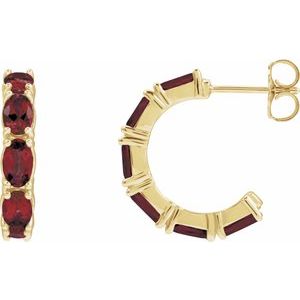 14K Yellow Gold Pair Oval Shape 5 X 3 Mm Natural Mozambique Garnet Hoop Earrings, Length: 18.2 Mm, Thickness: 3.5 Mm