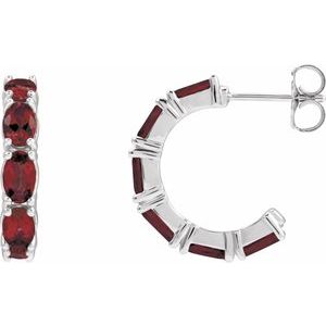 14K White Gold Pair Oval Shape 5 X 3 Mm Natural Mozambique Garnet Hoop Earrings, Length: 18.2 Mm, Thickness: 3.5 Mm