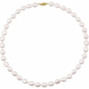 14K Yellow Gold Pearl  Cultured White Freshwater Pearl Necklace, Length: 18 In