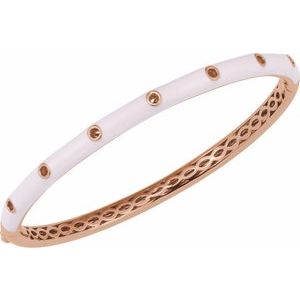 14K Rose Gold Round 1.9Mm  Pink Enamel Bangle Bracelet Mounting, Length: 7 In