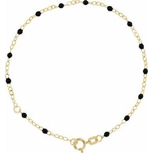 14K Yellow Gold Black 6-7 In 2 Mm Enamel Bead Adjustable Chain