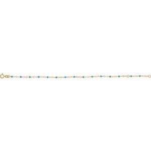 14K Yellow Gold Turquoise 6-7 In 2 Mm Enamel Bead Adjustable Chain