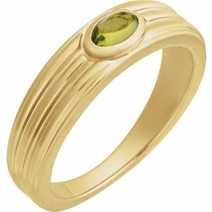 14K Yellow Gold  Oval 5 X 3 Mm Polished Natural Peridot Cabachon Solitaire Ring Size 7