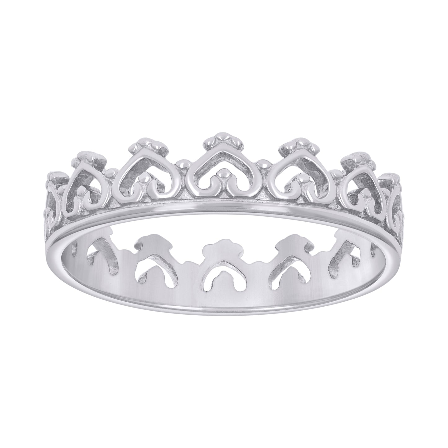 Sterling Silver Womens Heart Crown Fashion Bridal Anniversary Wedding Engagement Band Ring
