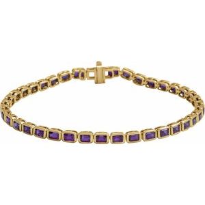 14K Yellow Gold Natural Amethyst Emerald 3.5 X 2.4 Mm None 7 In Polished Natural Amethyst Line Bracelet