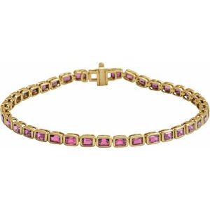 14K Yellow Gold Natural Pink Tourmaline Emerald 3.5 X 2.4 Mm None 7 In Polished Natural Pink Tourmaline Line Bracelet