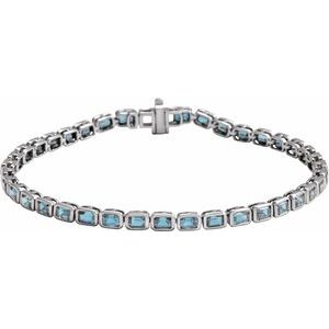 14K White Gold Emerald 3.5 X 2.4 Mm None 7 In Polished Natural Sky Blue Topaz Line Bracelet