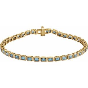 14K Yellow Gold Natural Sky Blue Topaz Emerald 3.5 X 2.4 Mm None 7 In Polished Natural Sky Blue Topaz Line Bracelet