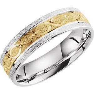 14K White/Yellow Gold Comfort-Fit Pattern Inlay Band Size 9