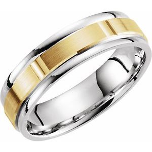 14K White/Yellow Gold Comfort-Fit Grooved Band With Satin Finish Size 7