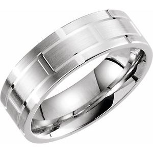 14K White Gold Comfort-Fit Grooved Band Size 8