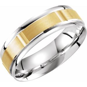 14K White/Yellow/White Gold Lightweight Comfort-Fit Grooved Band Size 10