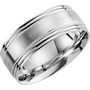 10K White Gold 8 8 Mm Polished Light Weight Comfort-Fit Grooved Milgrain Band Size 8