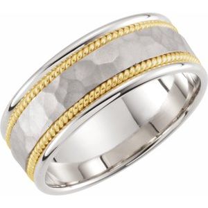 14K Yellow/White Or White/Yellow Gold 8 mm Rope Edge Comfort-Fit Flat Band