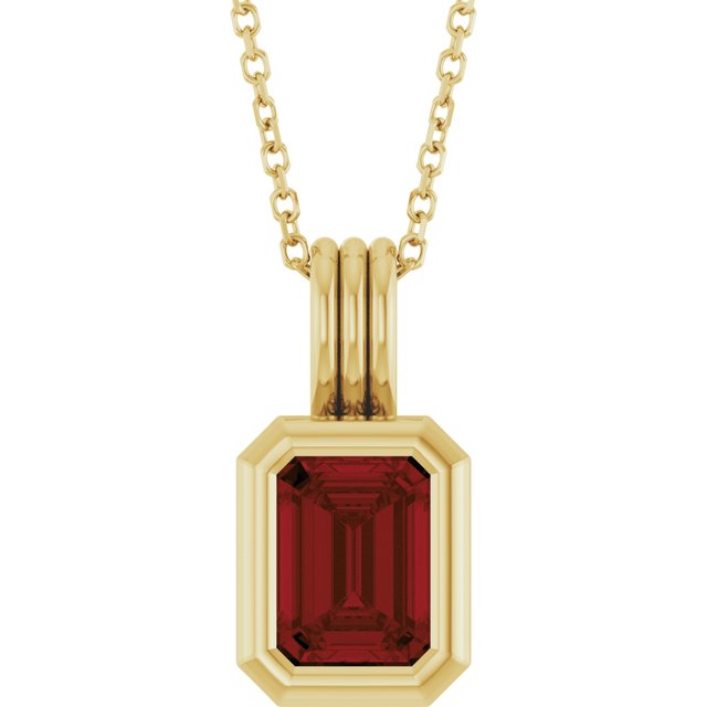 14K Yellow Gold Emerald 8 X 6 Mm 16-18 In Polished Natural Gem Back-Set Bezel Solitaire Necklace