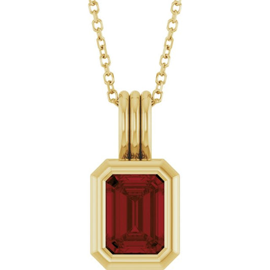 14K Yellow Gold Emerald 8 X 6 Mm 16-18 In Polished Natural Gem Back-Set Bezel Solitaire Necklace