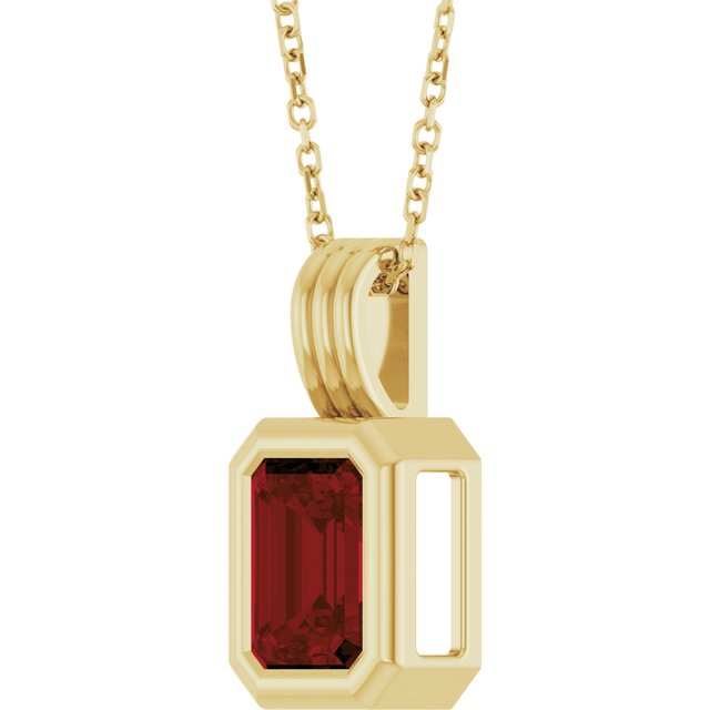 14K Yellow Gold Emerald 8 X 6 Mm 16-18 In Polished Natural Gem Back-Set Bezel Solitaire Necklace