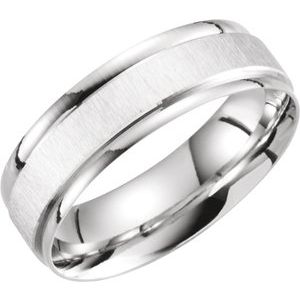 10K White Gold 6 Mm Polished Grooved Band With Satin Finish Size 12