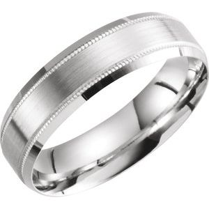 18K White Gold 6 Mm Polished Light Weight Beveled Milgrain Band Size 10
