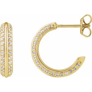 14K Yellow Gold Round 1.2 Mm 5/8 Ctw Natural Diamond Knige Edge Hoop Earrings