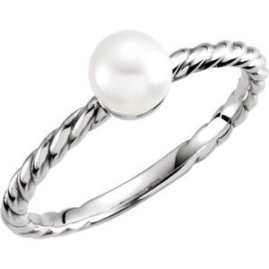 14K White Gold Cultured White Freshwater Pearl Pearl 5.5-6.0 Mm Polished Cultured White Freshwater Pearl Ring Size 7