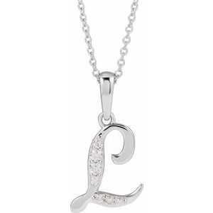 14K White Gold Initial L Round G-H I1 1/10 Ctw Natural Diamond Initial Necklace, Length: 18 In