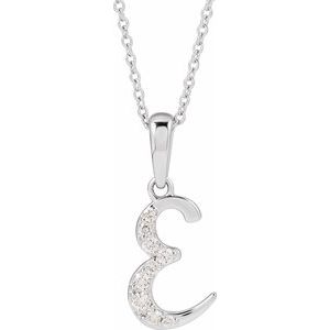 14K White Gold Initial E Round G-H I1 1/10 Ctw Natural Diamond Initial Necklace, Length: 18 In