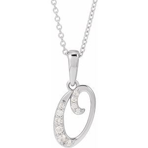 14K White Gold Initial O Round G-H I1 1/10 Ctw Natural Diamond Initial Necklace, Length: 18 In