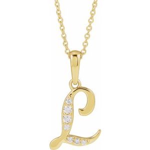 14K Yellow Gold Initial L Round G-H I1 1/10 Ctw Natural Diamond Initial Necklace, Length: 18 In