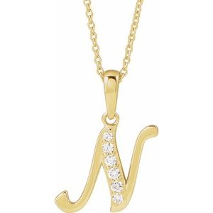 14K Yellow Gold Initial N Round G-H I1 1/10 Ctw Natural Diamond Initial Necklace, Length: 18 In