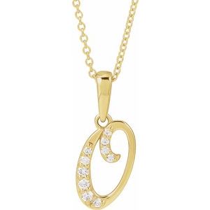 14K Yellow Gold Initial O Round G-H I1 1/10 Ctw Natural Diamond Initial Necklace, Length: 18 In