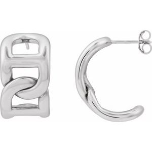 Sterling Silver 22 X 15.3 Mm Pair Friction Backs Included Polished Electroform Anchor Chain Hoop Earrings
