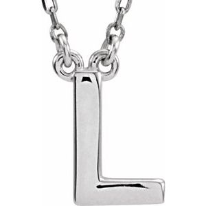 14K White Gold Initial L Block Initial Necklace, Length: 16 In