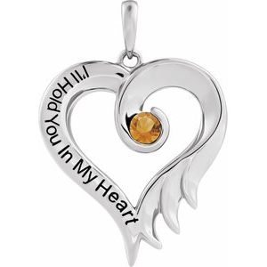 Sterling Silver Round 3 Mm Natural Citrine Heart Pendant With Engraving I'll Hold You In My Heart