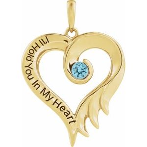 14K Yellow Gold Round 3 Mm Natural Sky Blue Topaz Heart Pendant With Engraving I'll Hold You In My Heart