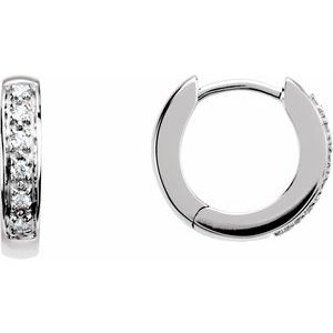 14K White Gold Each Round Shape 1.2Mm .05 Ctw Natural Diamond Hinged Hoop Earring, Length: 12.4 Mm, Thickness: 2.4 Mm