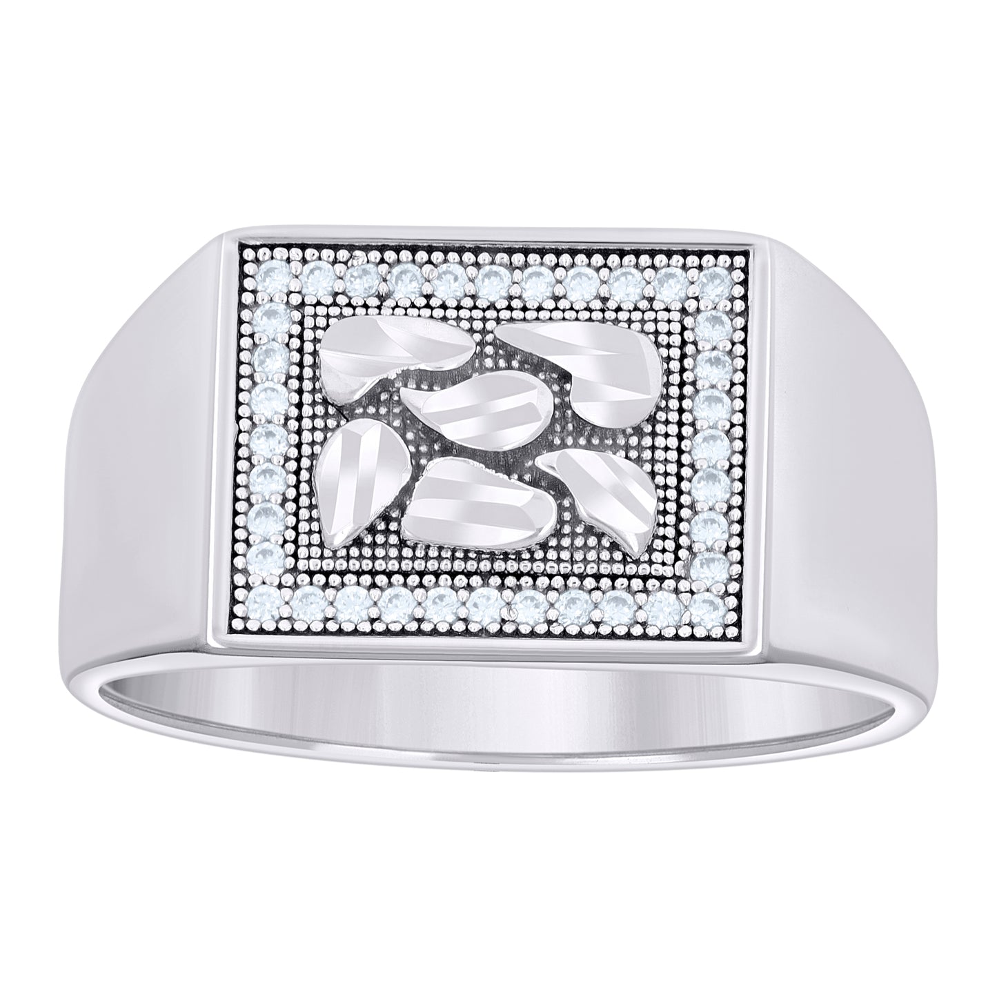 Sterling Silver Mens Cubic-Zirconia Nugget Square Head Fashion Bridal Anniversary Wedding Engagement Band Ring