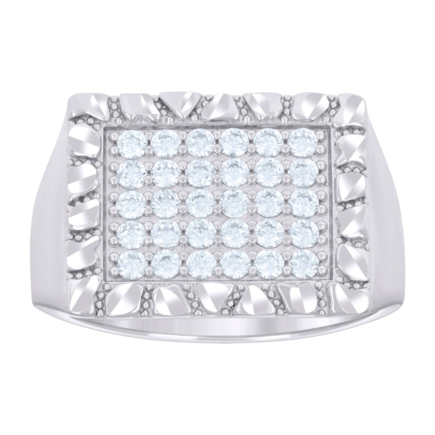 Sterling Silver Men's Cubic-Zirconia Square Head Fashion Bridal Anniversary Wedding Engagement Band Ring