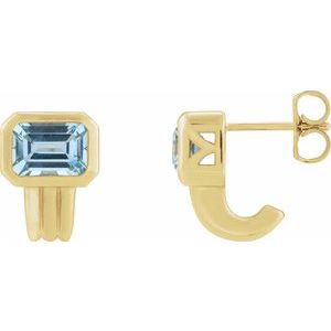 14K Yellow Gold Emerald 7 X 5 Mm Natural Sky Blue Topaz Bezel-Set Solitaire Earring