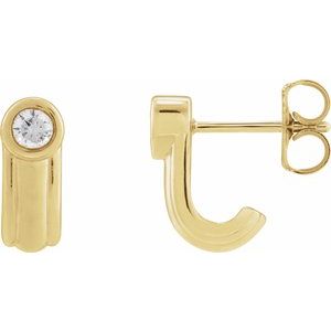 14K Yellow Gold 10.4 X 4.2 Mm 4.2 Mm Lab-Grown Diamond Round 3Mm Pair Friction Backs Polished 1/5 Ctw Lab-Grown Diamond Solitaire J Hoop Earrings