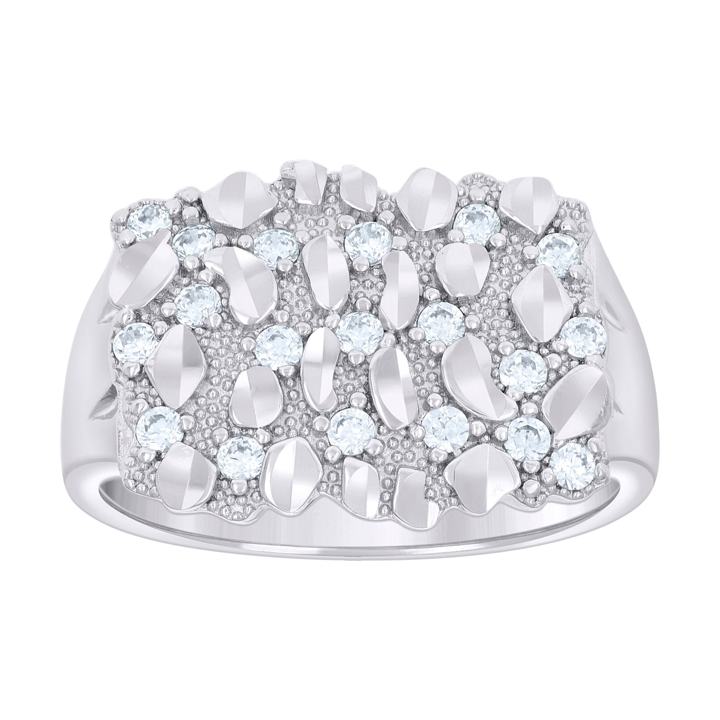 Sterling Silver Men's Cubic-Zirconia Nugget Fashion Bridal Anniversary Wedding Engagement Band Ring