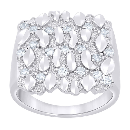 Sterling Silver Mens Cubic-Zirconia Nugget Fashion Ring Size 10– Elegant Jewelry Gift for Birthday, Anniversary, Engagement, Wedding