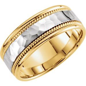 14K Yellow Or White Or Rose Gold Rope Edge Comfort-Fit Flat Band