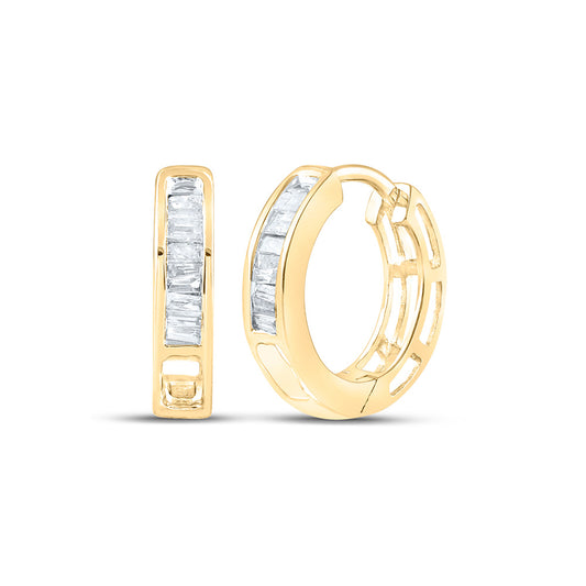 10K White Or Yellow Gold Womens Baguette Diamond Hoop Earrings