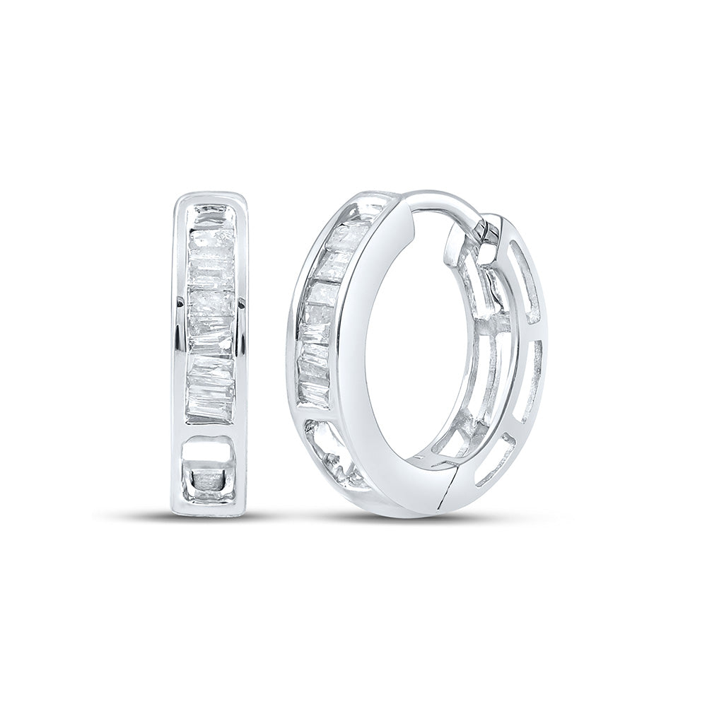 10K White Or Yellow Gold Womens Baguette Diamond Hoop Earrings