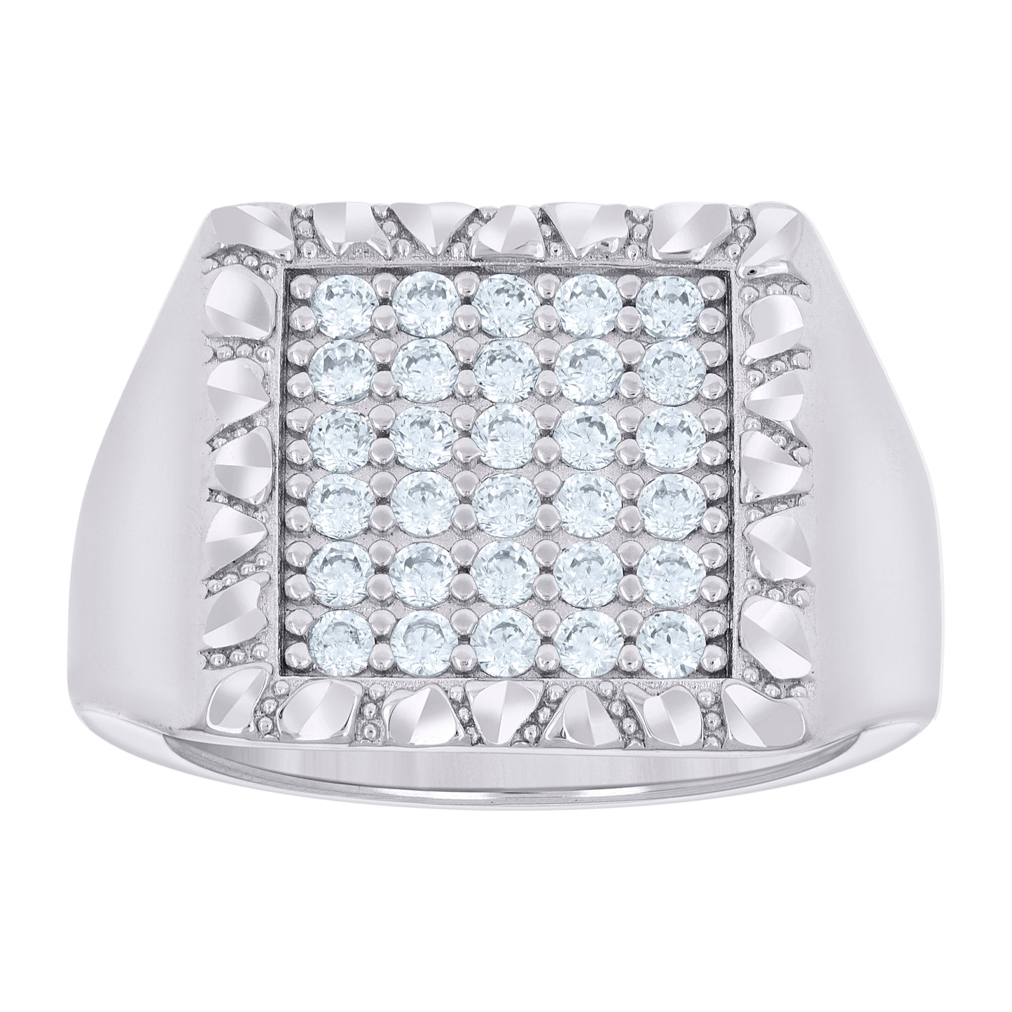 Sterling Silver Men's Cubic-Zirconia Square Head Fashion Bridal Anniversary Wedding Engagement Band Ring